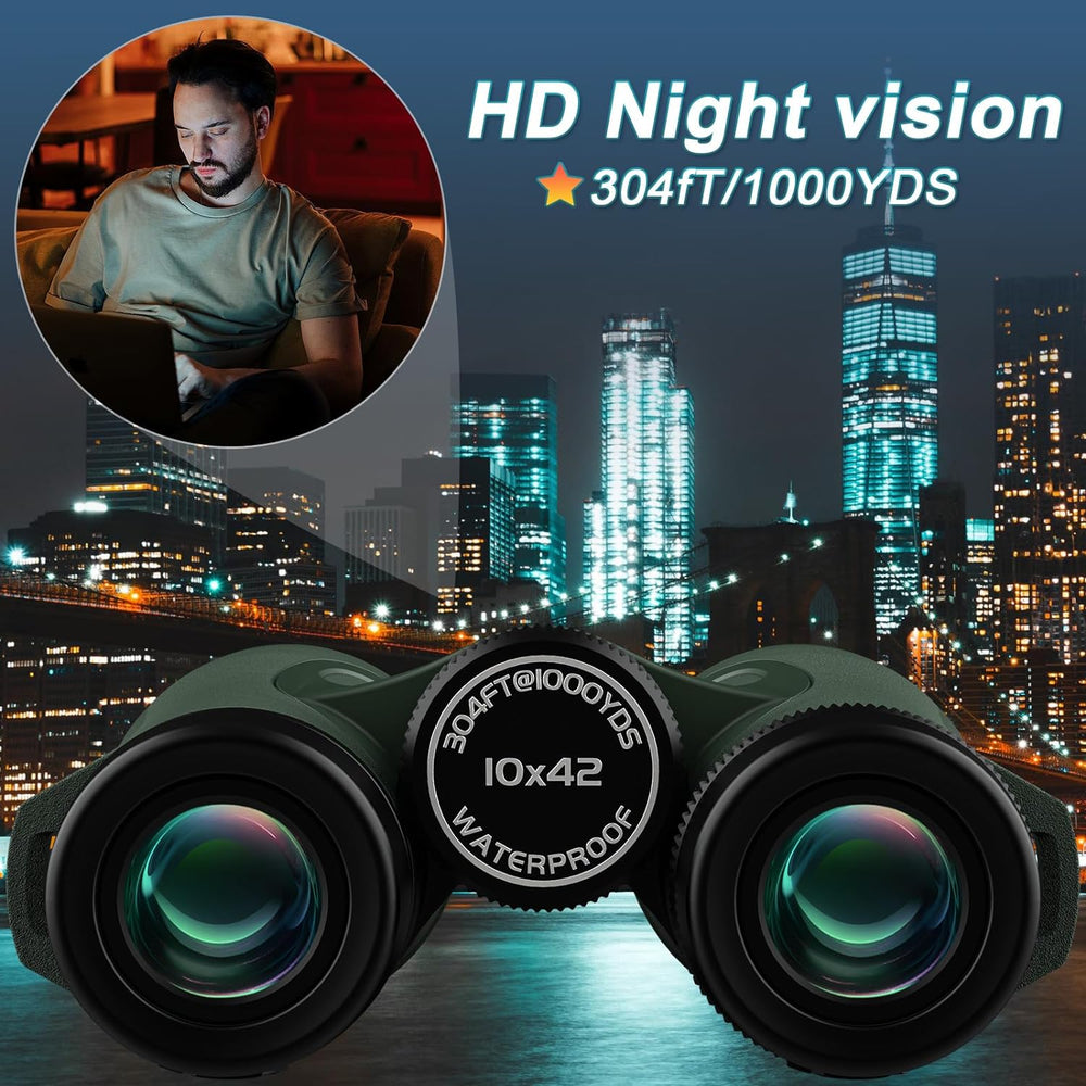Aurosports Waterproof Fogproof Professional Binoculars for Adults, 10 x 42 Compact Low Night Vision Binoculars with Bak4, Perfect for Whale watching, Bird Watching, Hunting, Cruise Travel, Boating