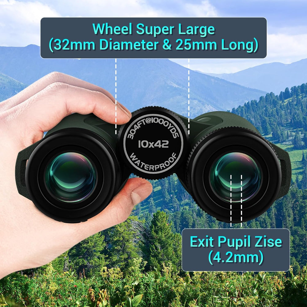 Aurosports Waterproof Fogproof Professional Binoculars for Adults, 10 x 42 Compact Low Night Vision Binoculars with Bak4, Perfect for Whale watching, Bird Watching, Hunting, Cruise Travel, Boating