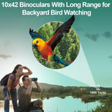 Aurosports Waterproof Fogproof Professional Binoculars for Adults, 10 x 42 Compact Low Night Vision Binoculars with Bak4, Perfect for Whale watching, Bird Watching, Hunting, Cruise Travel, Boating