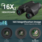 Aurosports Binoculars for Adults and Kids - 16x32 Super Bright High Powered Compact Binoculars with Clear View Lightweight Binoculars for Hunting Bird Watching Travel Hiking Ideal Gift for Man