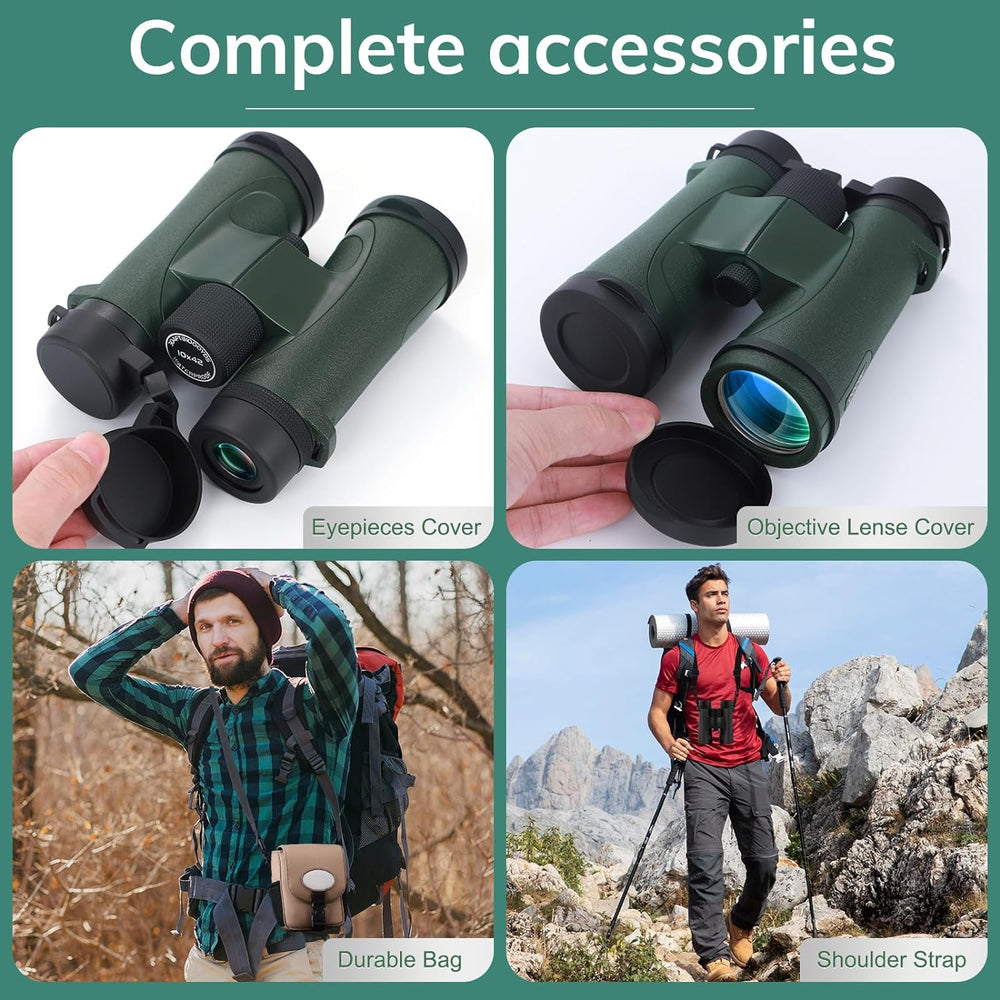 Aurosports Waterproof Fogproof Professional Binoculars for Adults, 10 x 42 Compact Low Night Vision Binoculars with Bak4, Perfect for Whale watching, Bird Watching, Hunting, Cruise Travel, Boating
