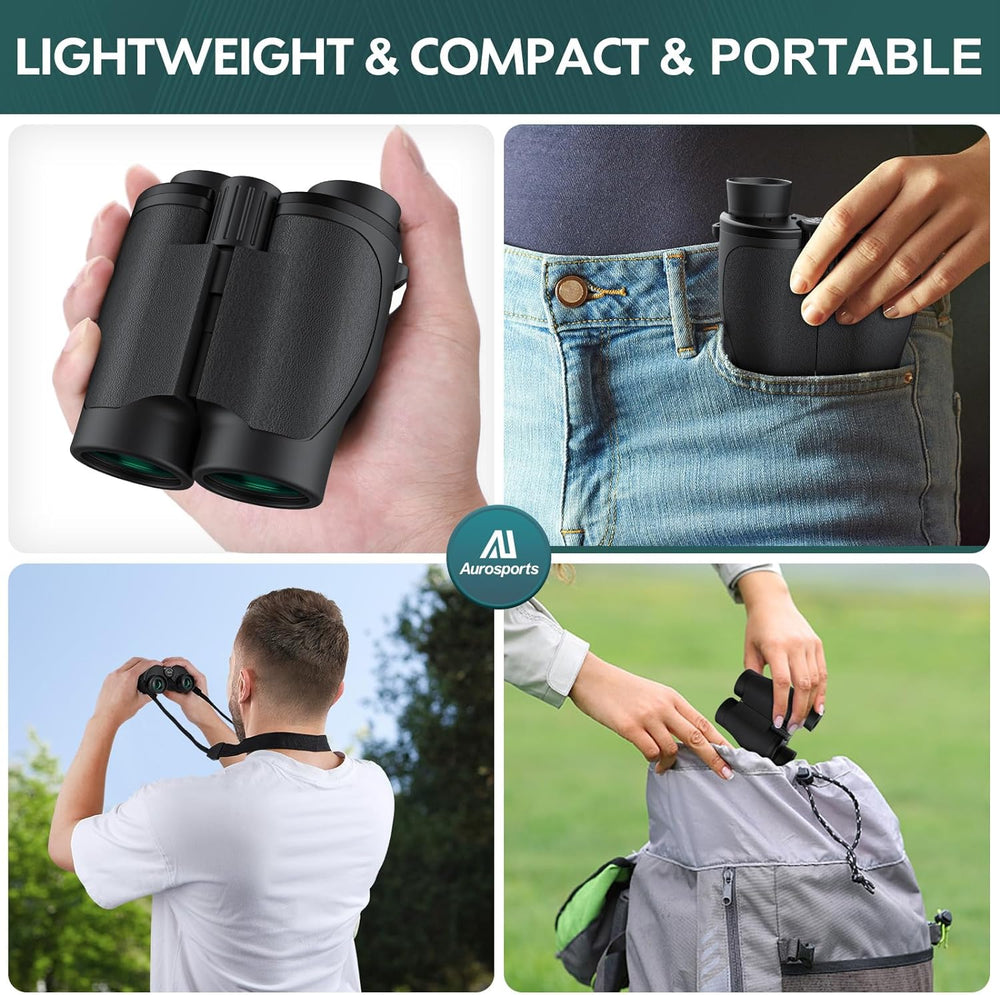 Aurosports Binoculars for Adults and Kids - 16x32 Super Bright High Powered Compact Binoculars with Clear View Lightweight Binoculars for Hunting Bird Watching Travel Hiking Ideal Gift for Man