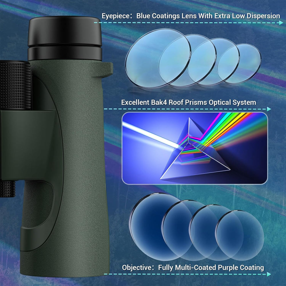 Aurosports Waterproof Fogproof Professional Binoculars for Adults, 10 x 42 Compact Low Night Vision Binoculars with Bak4, Perfect for Whale watching, Bird Watching, Hunting, Cruise Travel, Boating