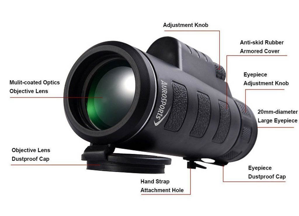 Aurosports Compact Size 35x50 High-powered Wide-angle Monoculars with Hand Strap