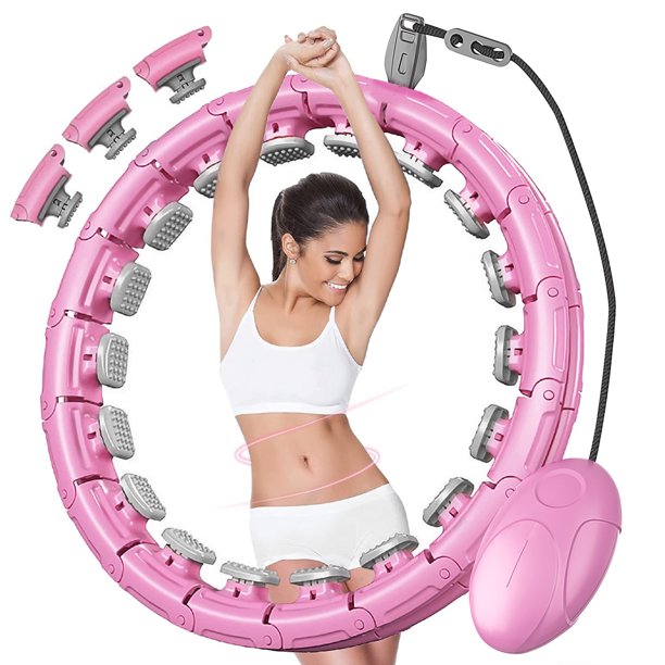 Weighted Hula Hoops for Adults Weight Loss, Exercise Infinity Hoop, Smart Weight Hula Hoop, Fitness Massage Abdomen Hula Hoop, 24 Knots Detachable Adjustable, Pink, COOSERRY