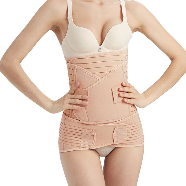 3 In 1 Postpartum Belly Wrap Postnatal Support Belly Band, C Section Recovery Body Shaper Postnatal Shapewear for Women, Belly Wrap, Pelvis Belt, Stomach Belt, One Size, Beige, COOSERRY