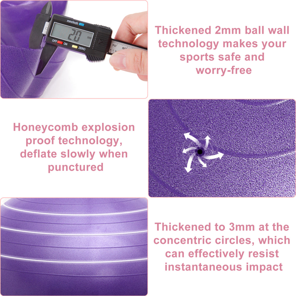 Exercise Ball Extra Thick Birthing Ball 65 cm Yoga Ball for Pregnancy, Heavy Duty Stability Ball, Eco-Friendly PVC, Honeycomb Anti-Burst, Workout Ball with Quick Pump, Purple, COOSERRY