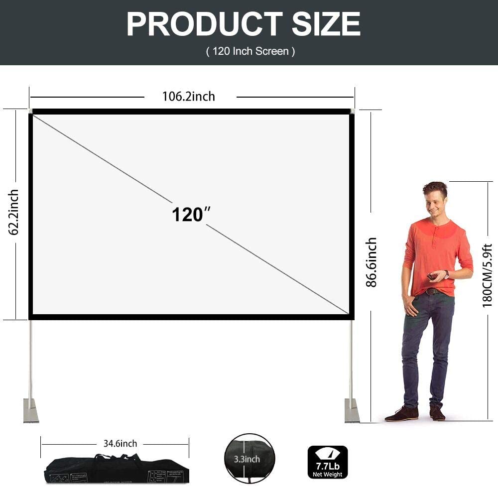 Abdtech Portable Outdoor Movie Screen, 120 inch 3D Projector Screen Frame Foldable Movie Screen for Projectors Enjoy Outdoor Film Movie Night with Carrying Bag for Indoor Outdoor Home Theater Camping