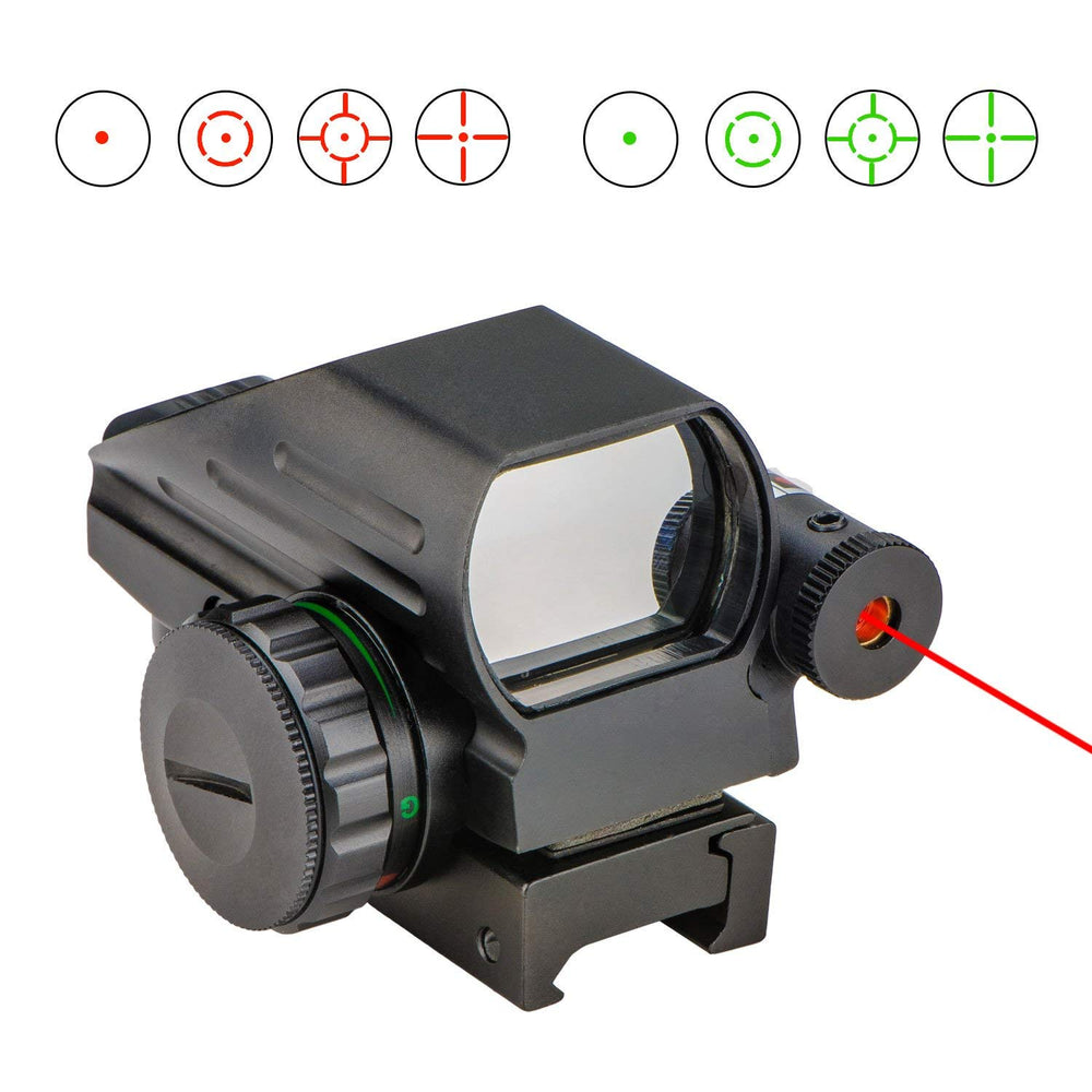 Aurosports 1x22x33 Reflex Sight Red and Green 4 Reticle Dot Sight with 2mW Gun Sight Laser