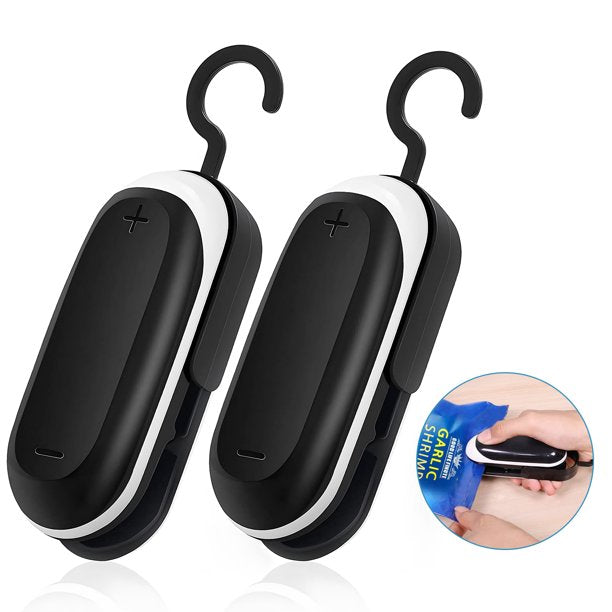 2PACK Mini Bag Sealer Handheld Heat Vacuum Sealer, 2 in 1 Heat Sealer & Cutter for Plastic Bag, Portable Sealing Machine, Food Storage Bag Sealer, Black, COOSERRY